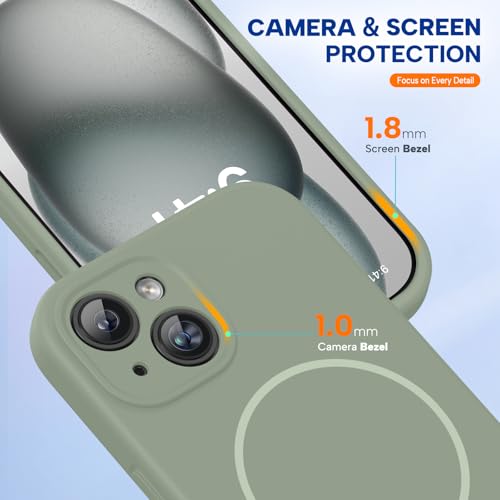 Image of Miracase Magnetic for iPhone 15 Plus Case, [Soft Anti-Scratch Microfiber Lining], Compatible with MagSafe, Liquid Silicone Shockproof Drop Protection Phone Case for 15 Plus, Patina Green
