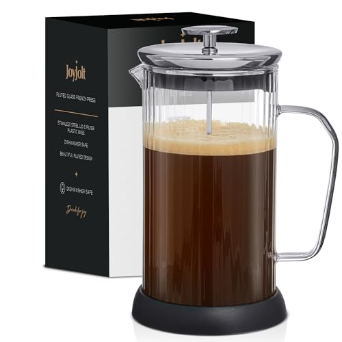 JoyJolt Fluted French Press Coffee and Tea Maker Set, 33.8oz Stainless