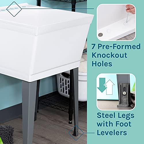 Utility Sink Laundry Tub With Pull Out Faucet, Sprayer Spout, Heavy Duty Slop Sinks For Washing Room, Basement, Garage or Shop, Large Free Standing Wash Station Tubs and (Stainless Steel) - Thumbnail 7