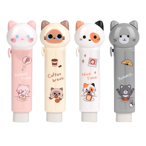 Gommes chat rétractables rechargeables quatre couleurs pastel
