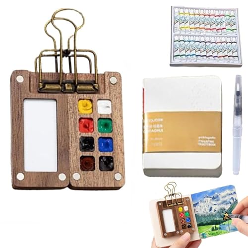 Tobios Watercolor Kit, Tobios mini Watercolor Paint Sets, Tobios Pocket Artist Watercolor Travel Set, Wooden Grid Paint Box for Painters Artists Students (B1)