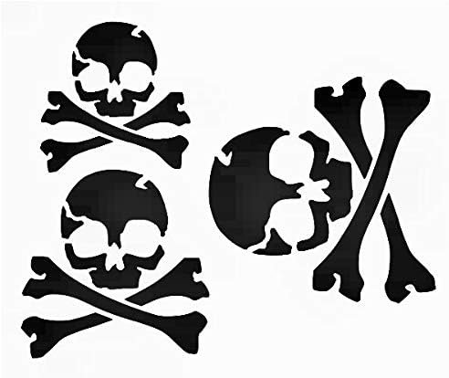 Skull Crossbones 3", 2.5", 2" Reusable Sturdy Stencil Clear Custom Cut Plastic Sheet Template Cutout Sign DIY Supplies for Airbrush Painting Drawing 1-5x6 inch