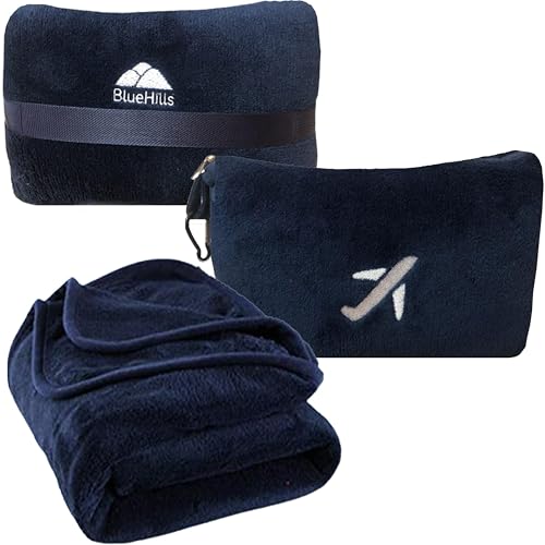 BlueHills Premium Soft Travel Blanket Pillow in Mini Soft Case