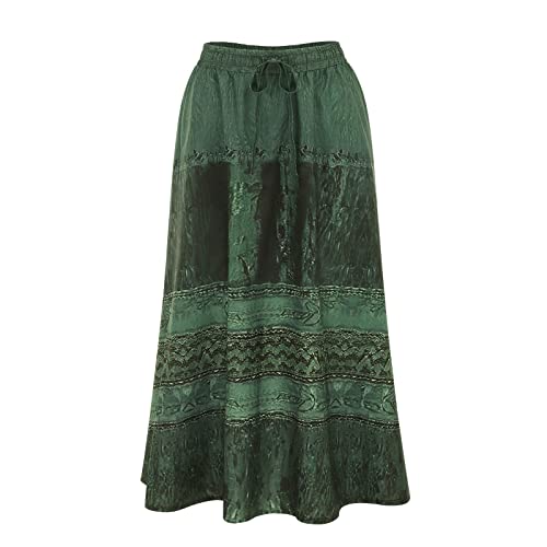 YOLAI Women's Summer Boho Maxi Skirts Elastic Waist A Line Flowy Long Skirts with Pockets4