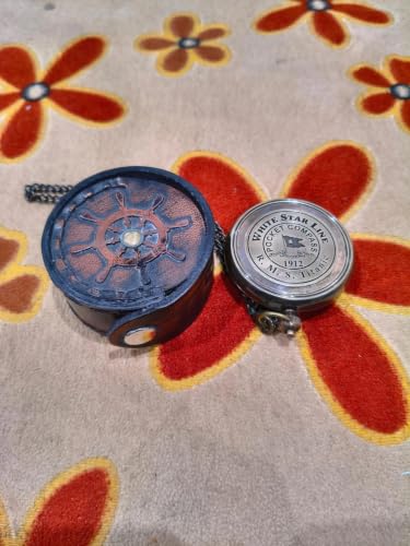 Brújula Vintage de Bolsillo de Latón con Estuche de Cuero miniatura 5