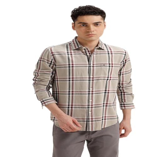 Image of BASICS 100% Cotton Checked Shirt for Men | Slim Fit | Everyday Smart Casual Wear | Full Sleeve