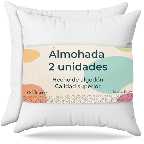 Cojines Sofa 50x50 Almohadones 2 Unidades Decorativos Relleno Cojin Hipoalergénico Antiácaros y Suave Cuadrado con Funda Exterior Almohada Respirable en Cotton/Polyest. Blanco Extraíble y Lavable