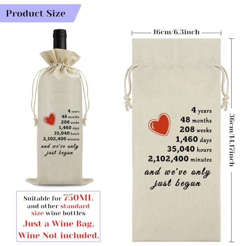 4 Year Anniversary Present Wine Bags Gift for Him Her 4th Anniversary Wedding Gifts 4 Year of Marriage Gift for Husband Wife 4th Anniversarys Wine Bottle Bag Cotton Anniversarys Wines Bags - Image 2