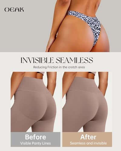 Image of OEAK Seamless Thongs for Women Invisible Thongs No Show Thong Panty Liners Tangas Comfortable Workout G-Strings Underwear Leopard Grey XS