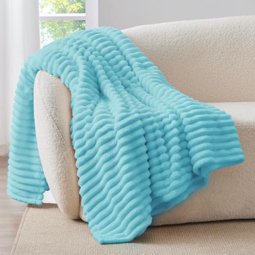 Image of BEDELITE Ribbed Twin Blanket for Couch & Bed, Sky Blue, 60 inchx80 inch