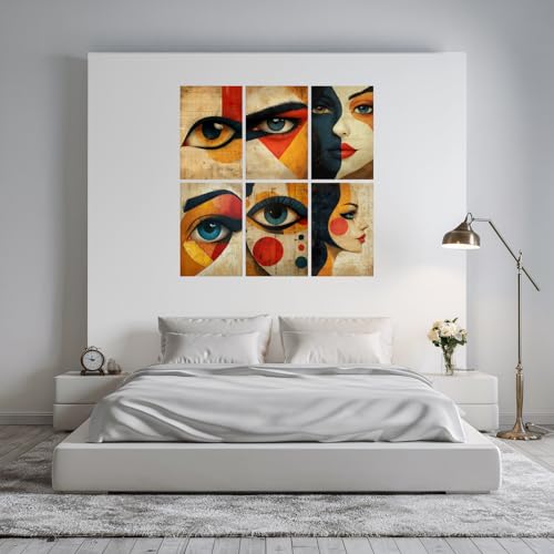 Image of SiddArtify Abstract Eye Wall Art Poster Print Set - Modern Face Art Decor for Living Room Bedroom Office - 12x18 inch Sticker Pack of 6