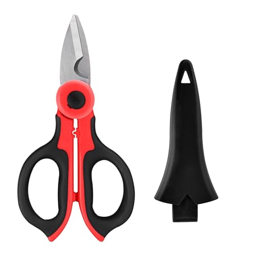 Scheren aus Kohlenstoffstahl, Elektrikerschere Kabelschere Universalschere, Multi Schere mit Abisolierzange, Tragbare Elektriker-Scherenzange mit Gürtelclip, Hergestellt aus Edelstahl