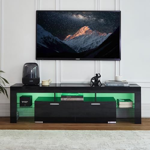 Nrizc LED TV Stand 60-75 inch, Modern Entertainment Center for Living Room, Black TV Console with 2 Drawers, Wooden TV Cabinet with Stroage - Image 7