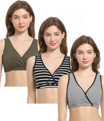Image of CAKYE 3 Pack Maternity Nursing Sleep Bra Breastfeeding Cotton Bralette