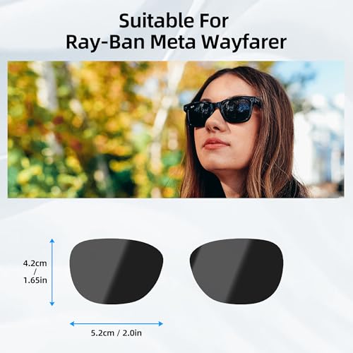 Image of HiBloks Replacement Lenses for Ray-Ban Meta Wayfarer (RW4008 Size L), UV Protection Sunglass Lens Set for Smart Glasses, Premium Lens Kit for Men & Women Driving, Cycling or Outdoor (Black)