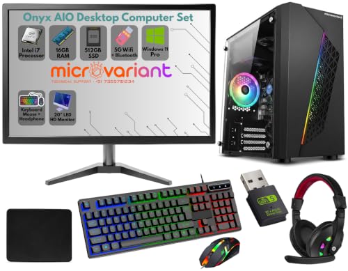 Image of Onyx AIO Desktop Computer Set | Core i7-4th Gen | 16GB RAM | 512GB SSD | 20 inch Monitor | RGB Keyboard-Mouse | Headphone | 5G WiFi + BT Dongle | HD Graphics | Windows 11 Pro