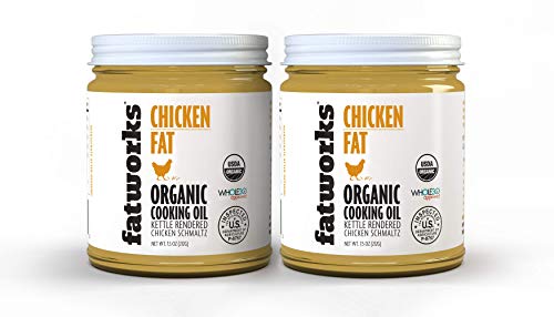 Fatworks, Organic Chicken Fat (Schmaltz), Ultimate Cooking Oil for Gourmet Frying and Baking. Hormone, antibiotic free, WHOLE30 APPROVED, KETO, PALEO, 2-7.5 oz. Jars