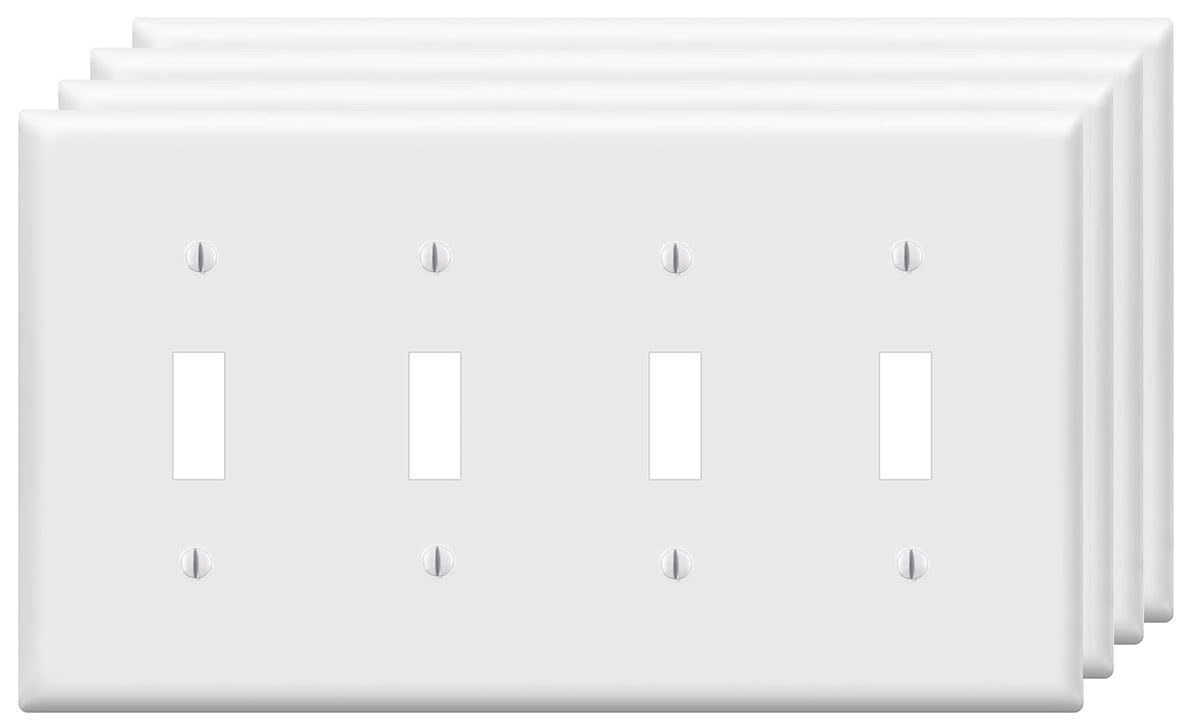 Toggle Light Switch Wall Plates 4-Gang Switch Electrical Cover Plate Unbreakable Thermoplastic Faceplate, White (4 Pack)