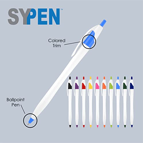 SyPen Personalized Pens With your Custom Logo or Text-500 Pack Bulk-for Businesses, Parties, and Events, Custom Printed Slim Ballpoint Click Pens, Assorted Trim Colors, Black Ink - Thumbnail 2