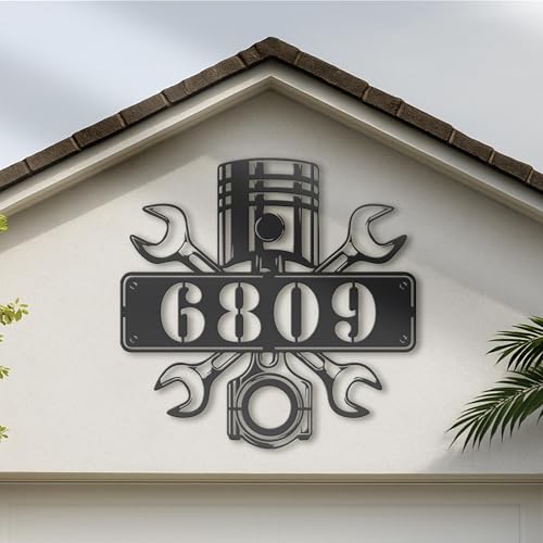 Custom Mechanic Garage House Number Sign Personalized Tool Repair Front Door Hanging Patio Decor Industrial Outdoor Plaque Stylish Garage Display Gift for Mechanics