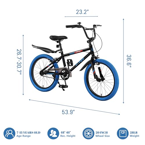 20 Inch Kids Bike BMX Style Bike, Girls Boys Bikes Ages