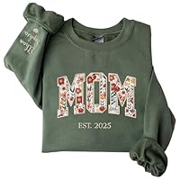 UrbanNEST Custom Floral Applique Embroidered Mom Sweatshirt, tshirt, hoodie, Personalized Sweatshirt, Mother Gifts, Gift for Birthday, Gift for Christmas.