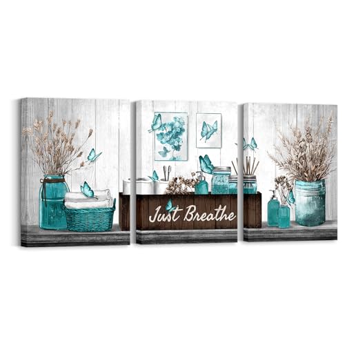 RnnJoile Teal Bathroom Decor Botanical Pictures Wall Art Just Breathe