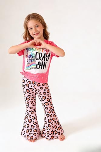 Image of Ayzozuy Kids Toddler Girl Clothes Letter Print Graphic Top + Leopard Print Flare Leg Pants 2PC Summer Clothing Set