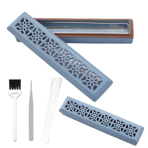 お香立て 香炉 横置き 仏壇/茶道用品/料亭用/香道用 アッシュキャッチャー付きスティック用 スタイルインセンスボックス 和風 瞑想 ヨガ スパ ルーム装飾用 デコレーション (ブルー)