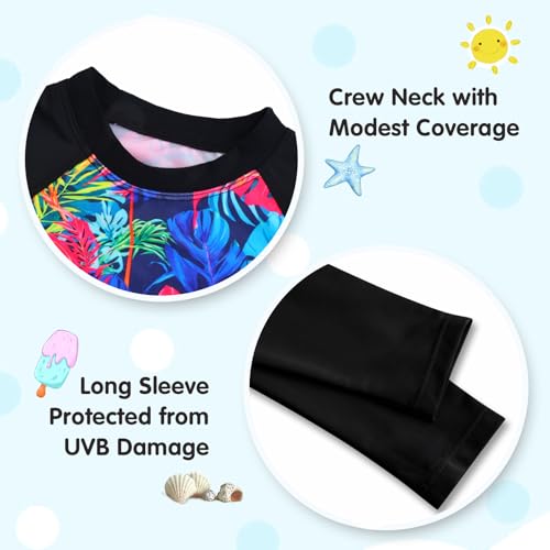 Image of Girls Rash Guard Swimsuit Long Sleeve Tankini Sets Two Pieces Bathing Suit Swimwear UPF 50+ Sun Protection