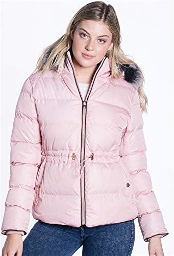BodiLove Women's Belted Down Puffer Jacket with Faux Fur Trim HoodÉ - Image 2