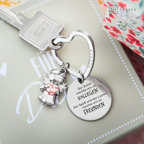 FABACH Beste Kollegin Schlüsselanhänger Schutzengel Glücksbringer mit Herz und Gravur - Abschied Kollege Abschiedsgeschenk - Geschenke Arbeitskollegin Geschenk für Kollegin mit Herz