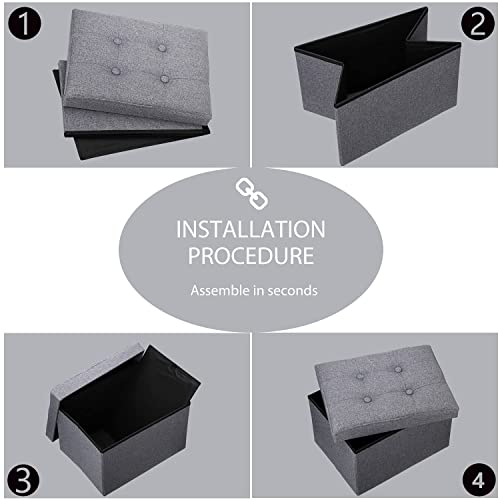 Docvania 17" Small Storage Ottoman Foot Rest Stool Short Ottoman Foot Stools Foldable Footrest Linen Fabric Folding Storage Thicker Foam Rectangle Collapsible Bench,Grey… #TOP4