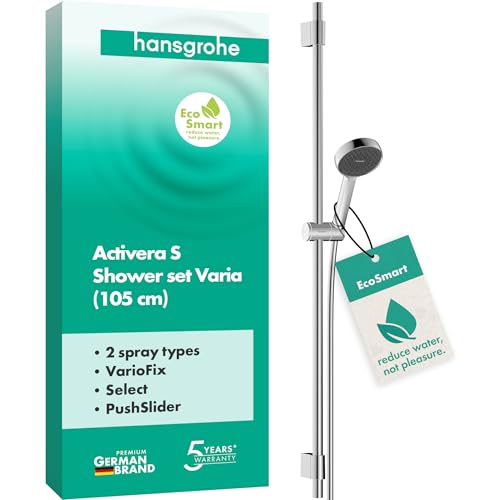 hansgrohe Activera Select S - Duschset mit Duschkopf wassersparend (EcoSmart 2 Strahlarten) Duschschlauch (1 60 m) und Duschstange (105 cm) mit variablem Bohrlochabstand Chrom 28050000