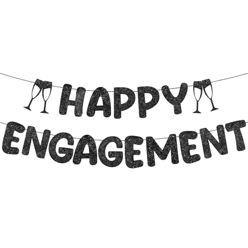 Breling Pre-Strung Glitter Happy Engagement Banner, Black