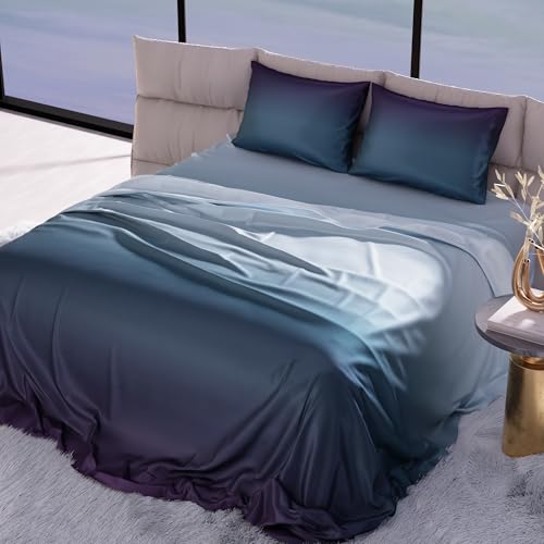 Image of Stoa Paris 300TC UltraSatin Super Size Bedsheet with 2 Pillow Covers, 274cm x 274cm Ideal for King & Double Bed, Gentle on Skin & Hair, Fade & Wrinkle Resistant, Quick Dry, Skies of Paris - Blue