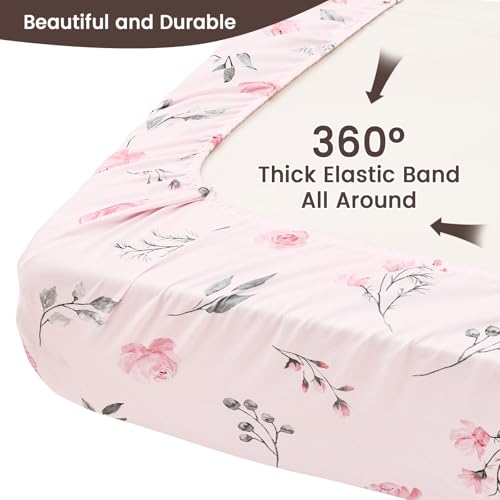 Image of PHF Soft Bassinet Sheet Set, 2 Pack Silky Comfy Breathable Cradle Sheets for Baby Girls, Univeral Fit for Most Oval Rectangle Cradle and Bassinet Mattress /Pad, Pink Floral