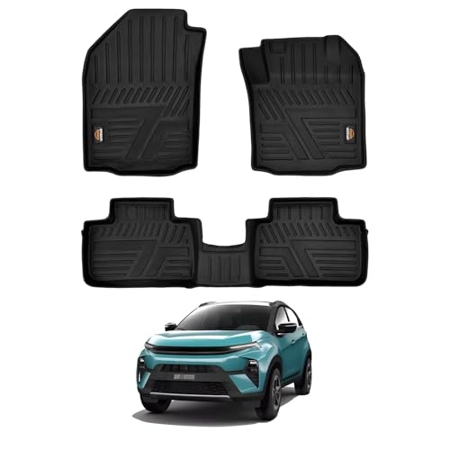 Image of Amazon Basics 5D Custom Fit Car Floor Mats for Tata Nexon | Odor Free Virgin Polymer | All Weather Waterproof Protection | Edge to Edge Coverage | 3 Piece Set