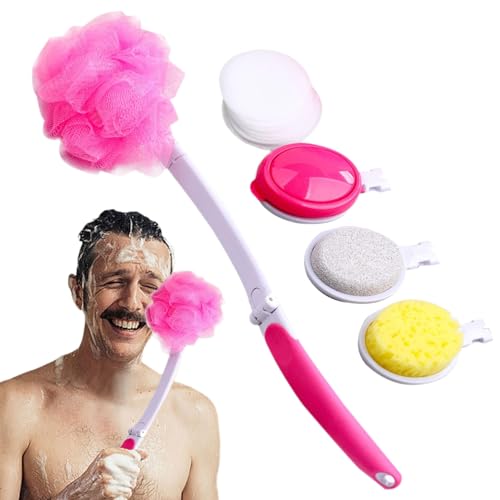Espolvoreador trasero para ducha con mango extraíble - Cepillo de ducha trasero largo mango | Cepillo de baño plegable con 4 aplicadores de loción, depurador trasero extraíble para exfoliatina nett