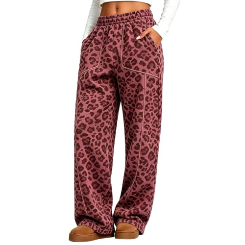GONFXA Leopard Pants Women Wide Leg Baggy Elastic Waist Casual Sweatpants | Cheetah Pants For Women Pockets Fall Winter Trousers - image 1
