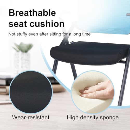 Image of Upgraded Folding Chair with Wheels and Padded, Ergonomic Mesh Back and Arms for Office, Meetings, Conferences, Receptions, Training Rooms & Folding Office Chairs