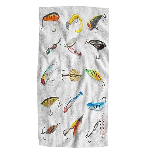 Pehede Fish and Bait Bath Hand Towel Different Fishing Baits Soft Absorbent Hand Towels for Bathroom Kitchen Beach Spa Gym Yoga Swim Home Decor 15x30 in