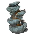 Alpine Corporation TZL418 14" 3 Tier Rock Fountain with LED Lights, Elegant Cascading Water Feature for Tabletop, Indoor Decor, Relaxing Stone Waterfall for Home & Office, Gray