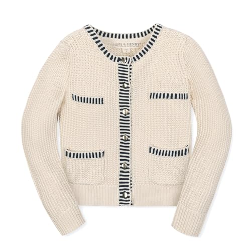 Image of Hope & Henry Girls' Long Sleeve Fancy Cardigan Sweater with Stripe Trim