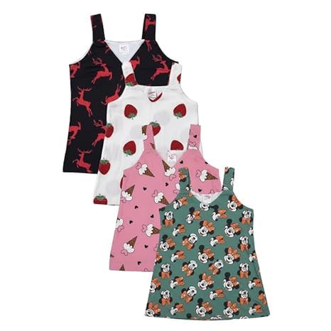 Girls Printed Frock Pack of 4 | 100% Combed Cotton Soft Sleeveless Kids Dress | Breathable Summer Wear for Girls, Lightweight,Assorted Colours-image-38