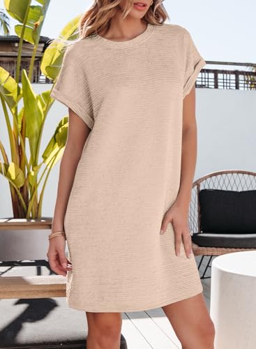 Image of EVALESS Womens Summer Dresses 2026 Fashion Short Sleeve Cute Spring Mini Dress Crewneck Casual Beach Vacation Dresses