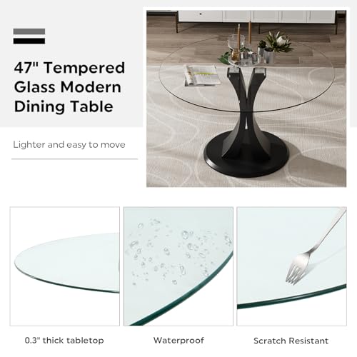 Image of 5-Piece Dining Table Set with 47 in Tempered Glass Kitchen Table and 4 Velvet Upholstered Chairs, Modern Scandinavian Furniture for Dining Room Kitchen(Burgundy)