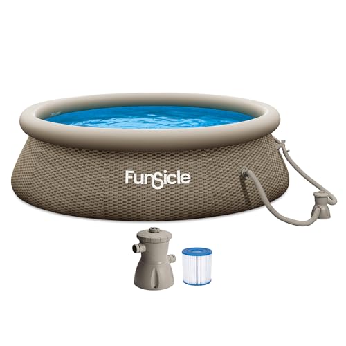 Funsicle Quickset Designer 10' x 30' Round Above Ground Swimming Pool, with FiltraBoost 400 GPH Filter Pump, Type I Filter Cartridge & Repair Patch, Triple Basketweave Print