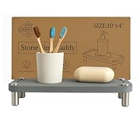 GABNICO Home Sink Caddy - Water Absorbing Stone Tray for Sink - Stainless Steel Feet - Fast-Drying Stone Sink Tray for Kitchen Counter (Grey, 10"X4")