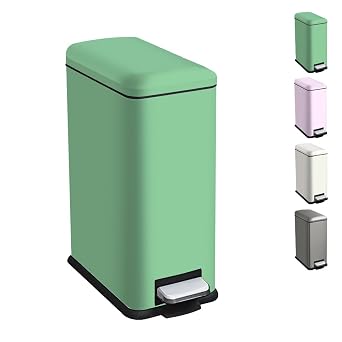 Rubbish Bin 10 L Bathroom Rubbish Bin 10 Litre Narrow Waste Bin with Pedal Kitchen Pedal Bin with Inner Bin Stainless Steel Pedal Bin for Bathroom Green